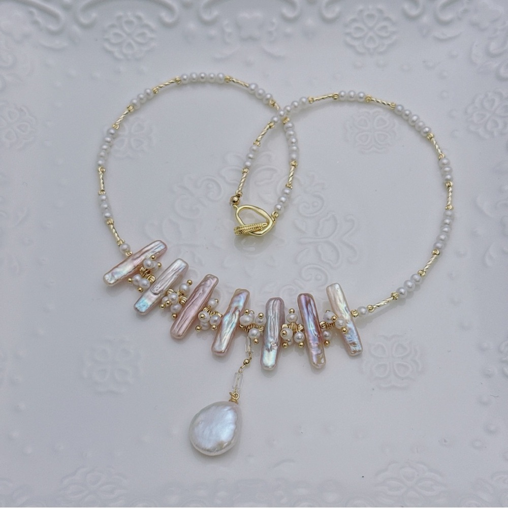 26X276 New Handmade Chopstick Freshwater Baroque Pearl Dainty Necklace 18”